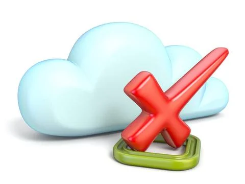 Cloud icon with red check mark 3D Cloud icon with red check mark 3D render... Stock Photos