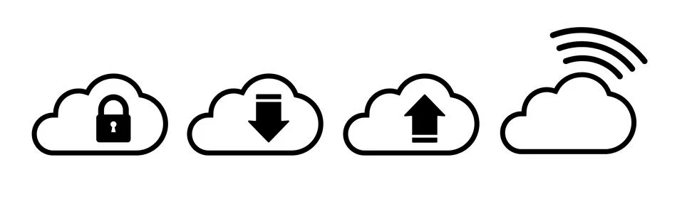 Cloud icon set in black in flat style Stock Illustration