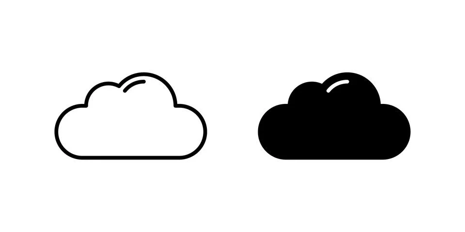 Cloud Icon Set. A black icon of a cloud, representing weather or storage. Stock Illustration