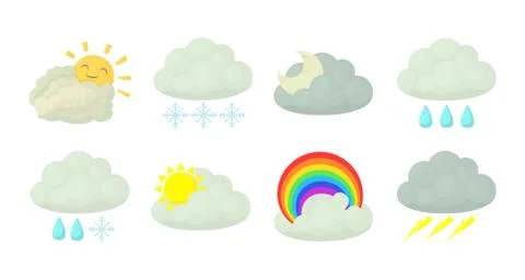 Cloud icon set, cartoon style Stock Illustration