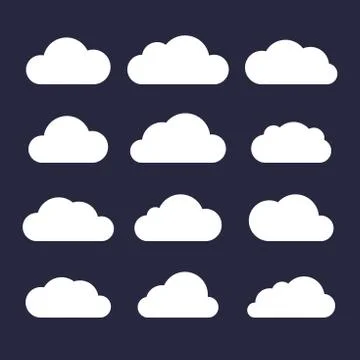 Cloud Icon Set on Dark Background. Vector Stock Illustration
