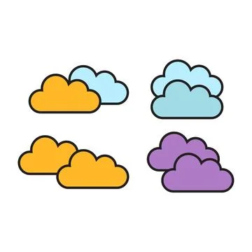 Cloud icon set in flat style with background. Stock Illustration