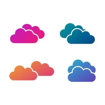 Cloud icon set in flat style with background. Stock Illustration