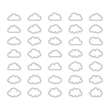 Cloud icon set outline Stock Illustration