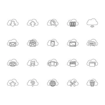 Cloud icon set outline Stock Illustration
