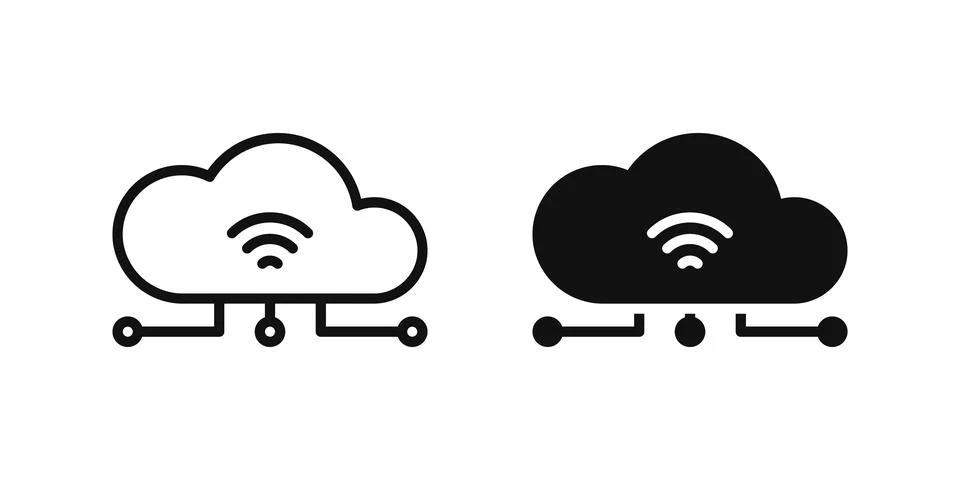 Cloud icon set used to depict cloud connectivity or online data storage in .. Illustrazione stock