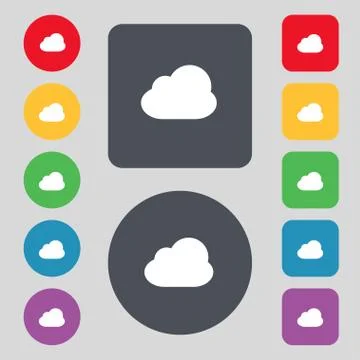 Cloud icon sign. A set of 12 colored buttons. Flat design. Vector イラスト素材