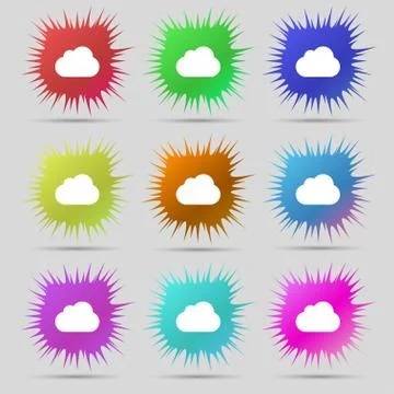 Cloud icon sign. A set of nine original needle buttons. Vector Stock Illustration