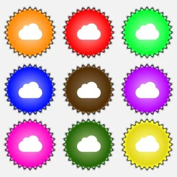 Cloud  icon sign. A set of nine different colored labels. Vector Stock Illustration