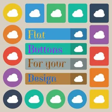 Cloud icon sign. Set of twenty colored flat, round, square and rectangular butto Illustrazione stock