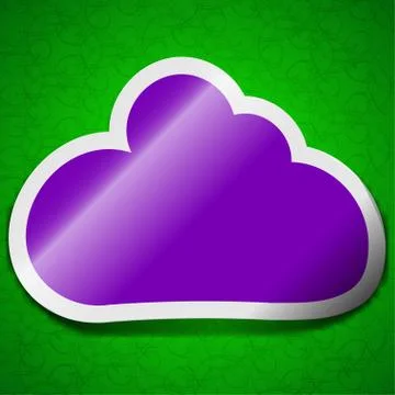 Cloud icon sign. Symbol chic colored sticky label on green background. Stock Illustration