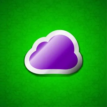 Cloud icon sign. Symbol chic colored sticky label on green background. Stock Illustration