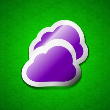 Cloud icon sign. Symbol chic colored sticky label on green background. Stock Illustration