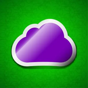 Cloud icon sign. Symbol chic colored sticky label on green background. Stock Illustration