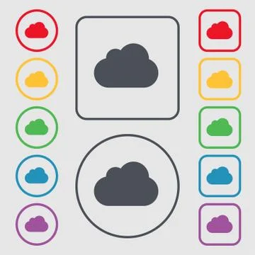 Cloud icon sign. symbol on the Round and square buttons with frame. Vector Illustrazione stock
