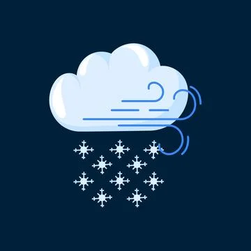Cloud icon with snow and wind in cartoon style. Weather forecast logo design Stock Illustration