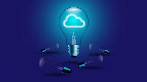 Cloud icon symbol Incandescent light bulb blink switch on set Connection Stock Footage 97497404