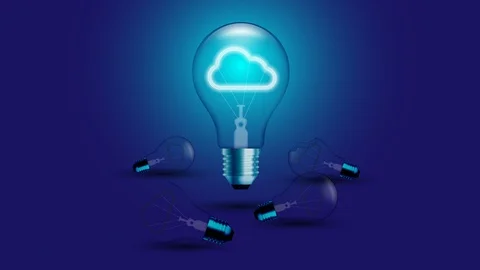 Cloud icon symbol Incandescent light bulb blink switch on set Connection Stock Footage 97497408
