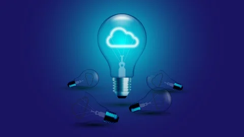 Cloud icon symbol Incandescent light bulb beating moving switch on set Stock Footage 97497730