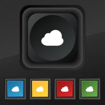 Cloud  icon symbol. Set of five colorful, stylish buttons on black texture fo Stock Illustration