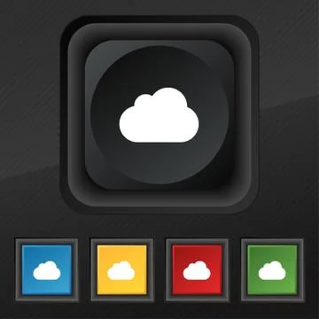 Cloud  icon symbol. Set of five colorful, stylish buttons on black texture fo Stock Illustration