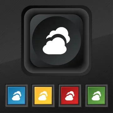 Cloud icon symbol. Set of five colorful, stylish buttons on black texture for yo Stock Illustration