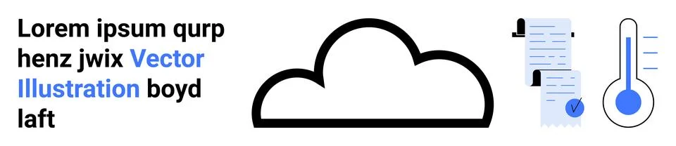 Cloud icon, thermometer, and documents with checkmarks. Ideal for weather app Stock Illustration