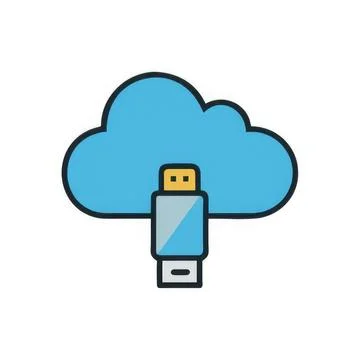 Cloud icon with usb flash drive for data storage and transfer Stock Illustration