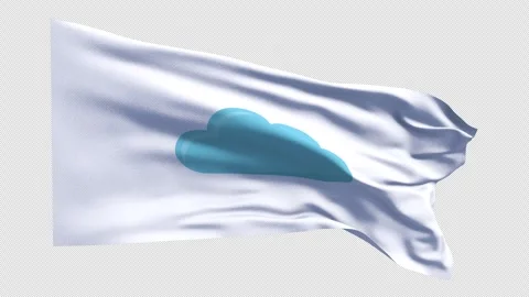 Cloud Icon on Waving Fabric Flag Background Cloud computing, storage, weath.. Stock Footage 329003789