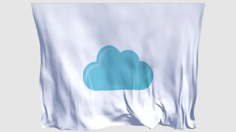 Cloud Icon on Waving Fabric Flag Background Cloud computing, storage, weath.. Stock Footage 329003791