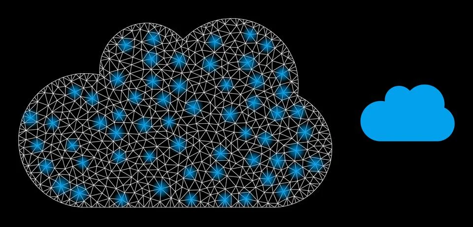 Cloud Icon - Wire Frame Mesh with Glare Spots 스톡 일러스트