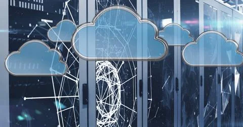 Cloud icons against multiple servers Stock Illustration
