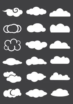 Cloud Icons in Different Designs Isolated on Black Background Stock-Illustration