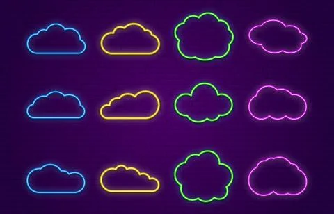 Cloud icons. Line neon speech bubbles forms for bar, restaurant or outside hang Stock Illustration