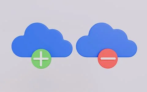 Cloud icons set with plus and minus, Cloud storage icon set Stock Illustration