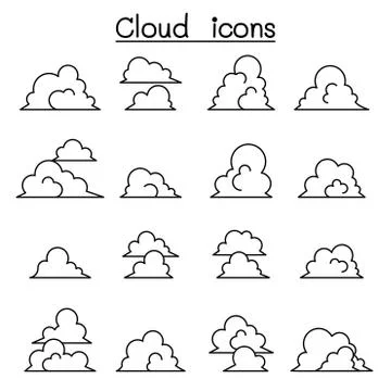Cloud icons set in thin line style 스톡 일러스트
