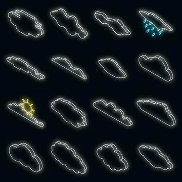 Cloud icons set vector neon Stock Illustration