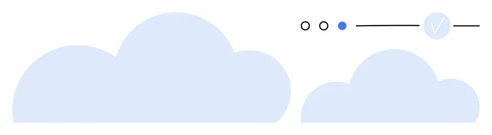 Cloud icons with three dots, a progress bar, and a checkmark representing clo Illustrazione stock