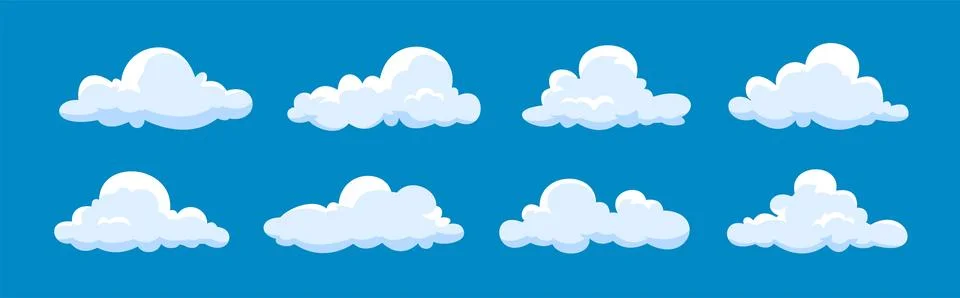 Cloud illustration collection, cartoon cloud set in flat design Stock Illustration