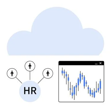 Cloud image connected to HR circle, three connected user icons, and a busines イラスト素材