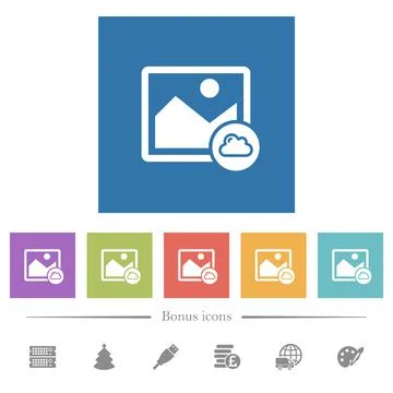 Cloud image flat white icons in square backgrounds Illustrazione stock