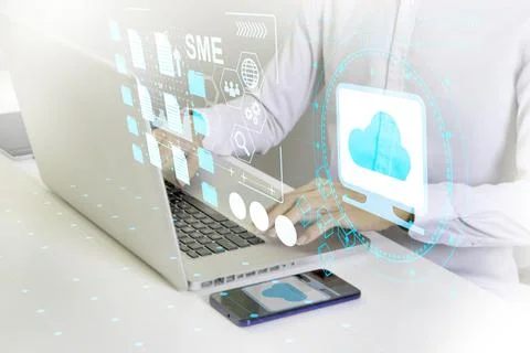 Cloud implementation in small and medium businesses,Small and medium enterpri Stock Photos