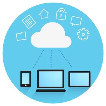 Cloud of information and devices connected to storage Stock Illustration
