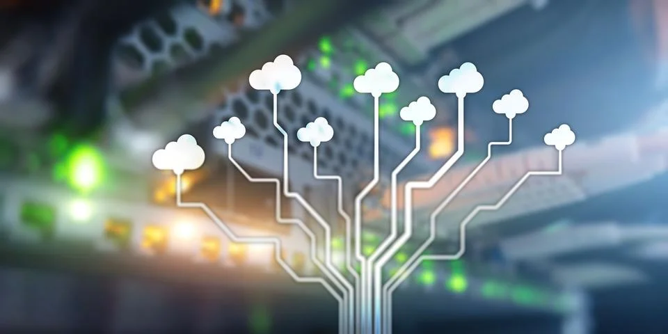 Cloud Information Computing Technology concept. Conceptual banner on server rack Foto stock