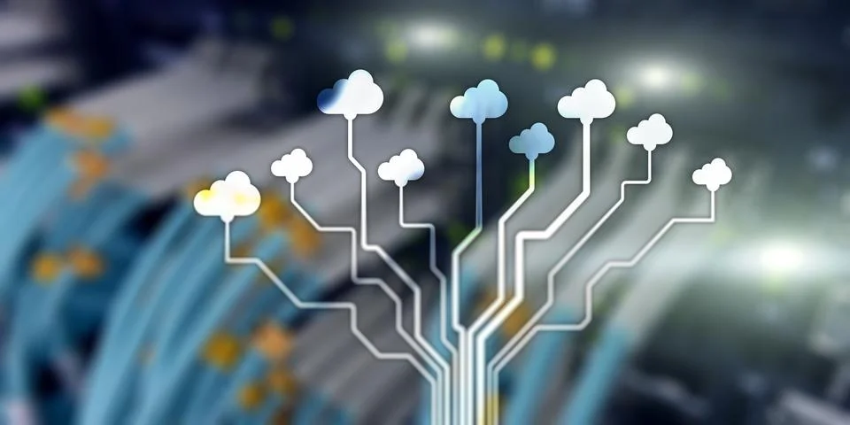 Cloud Information Computing Technology concept. Conceptual banner on server rack Stock Photos
