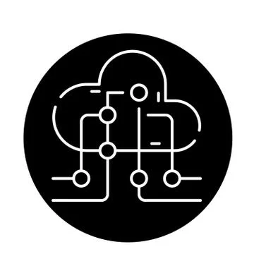 Cloud information technology black icon, vector sign on isolated background Stock Illustration