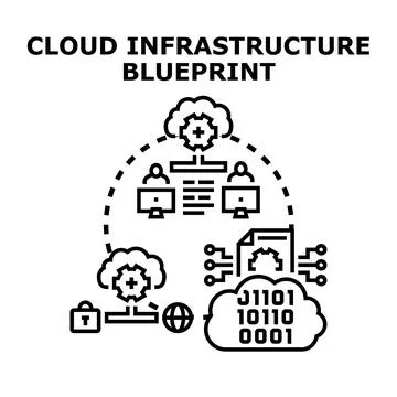 Cloud infrastructure blueprint illustrating global data network 스톡 일러스트