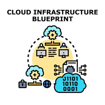 Cloud infrastructure blueprint illustrating global data network Illustrazione stock