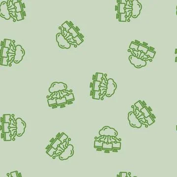 Cloud infrastructure data center line vector seamless pattern Stock Illustration