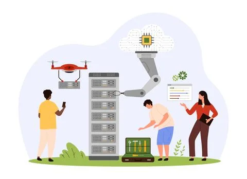 Cloud infrastructure for digital data storage and server settings backup by tiny Stock Illustration